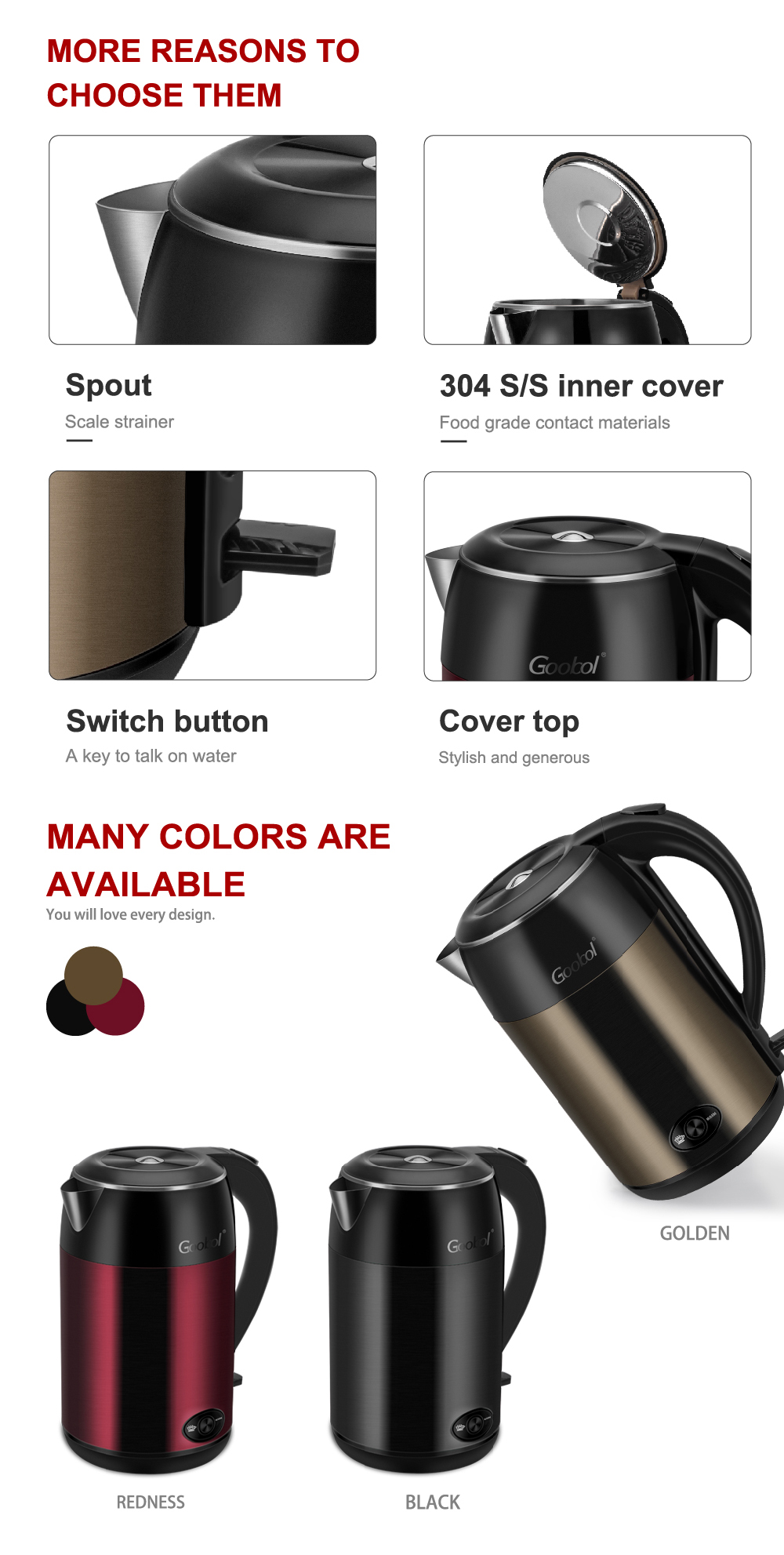 Fullbody 304 stainless steel 1.8L electric kettle double wall with keep warm function food grade fullbody electric kettle electr