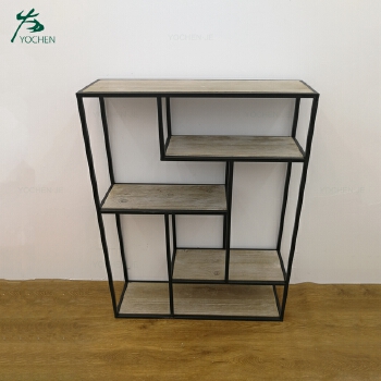 Decorative modern metal frame wooden storage wall shelf