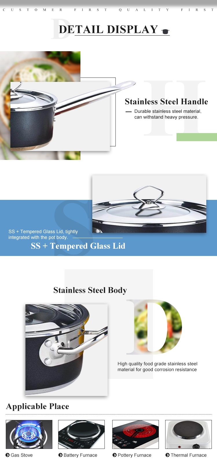 Eco-friendly black stainless steel cooking pot set