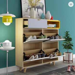 6-Tiers Primary Wood Color Portable Shoe Storage Cabinet Shelf Stand Expandable Heels, Boots, Slippe