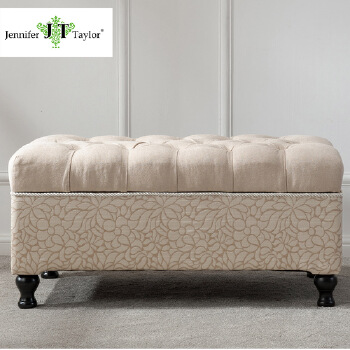 Antique bedroom set furniture tufted storage ottoman stool classic wood upholstery bench