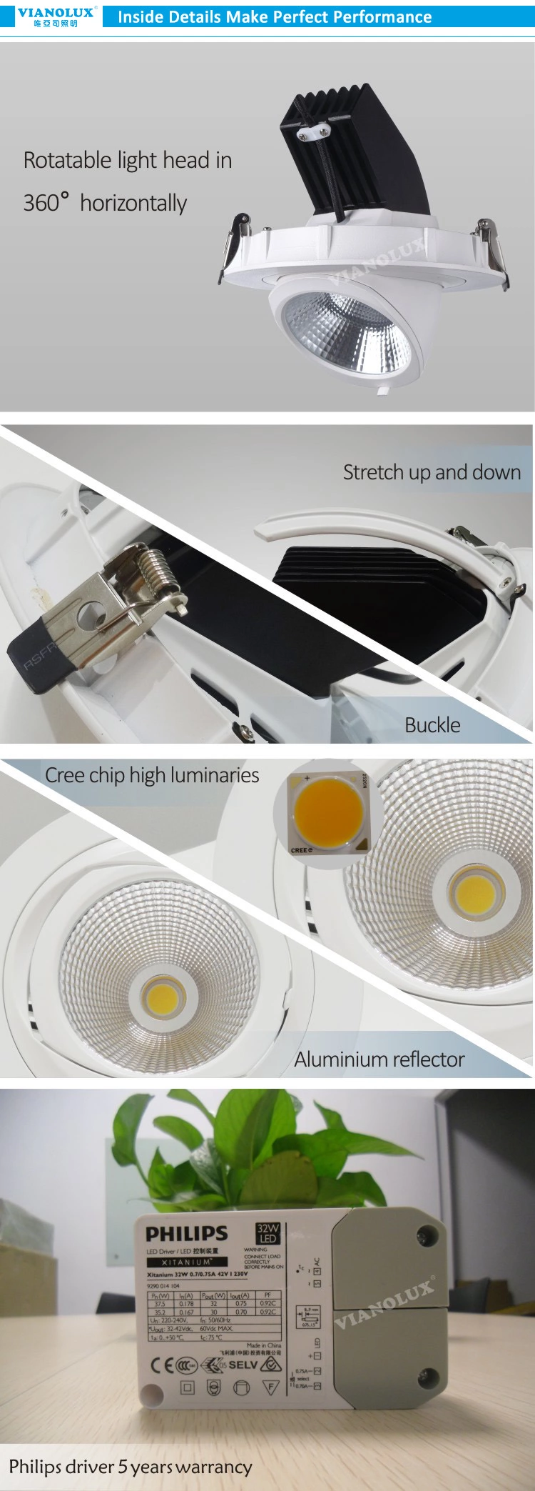 Top quality cut out size 150mm Dimmable COB recessed led downlight 20 watt 30 watt 40 watt