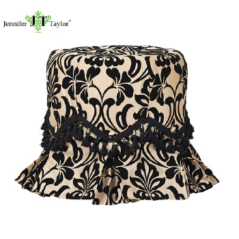 Elegant home furniture upholstery yellow black tassel trimmed round footstool ottoman