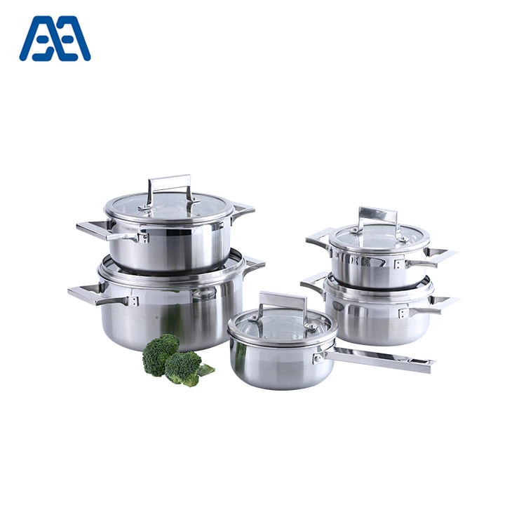 Eco-friendly ss cookware set with tempered glass lid