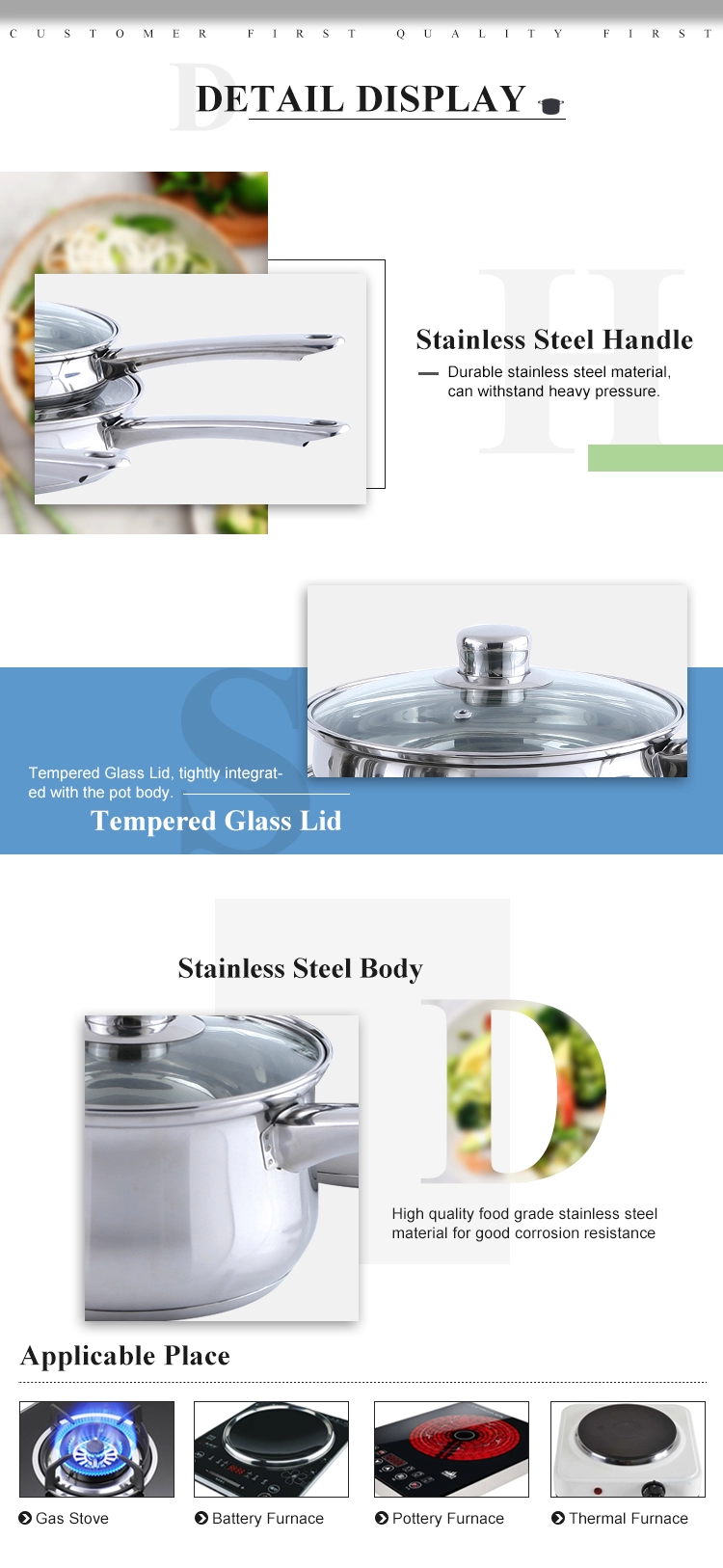 Promotion kitchen ss induction skillet cooking pot set