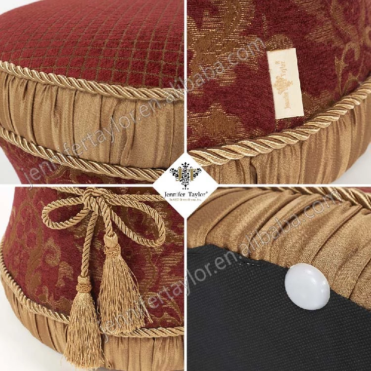 China red vintage design fabric classic furniture set round ottoman