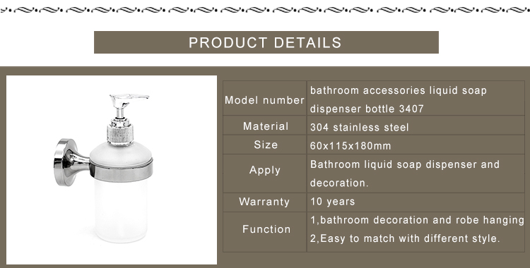 Stainless steel bathroom accessories Glass hand soap dispenser bottle