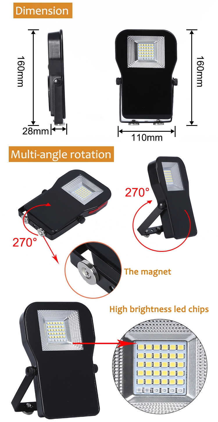 IP54 outdoor USB charge cordless led work light 10 watt rechargeable led floodlight