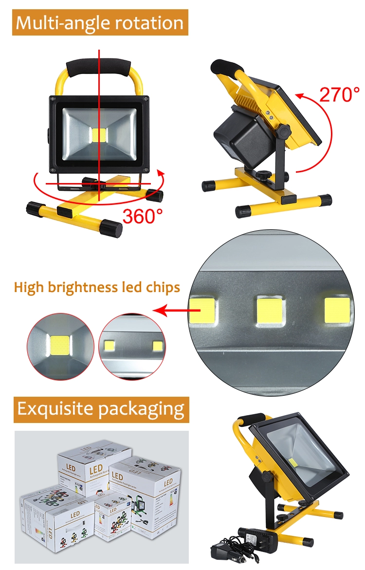 Professional IP65 rgb outdoor cob 10 watt rechargeable led flood light