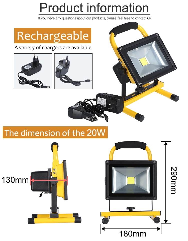 Professional IP65 rgb outdoor cob 10 watt rechargeable led flood light