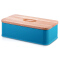 Vintage metal powder coating steel bread box with thick bamboo lid 