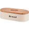 Vintage Oval White Color Coated Steel Bread Storage Box With Bamboo Lid 