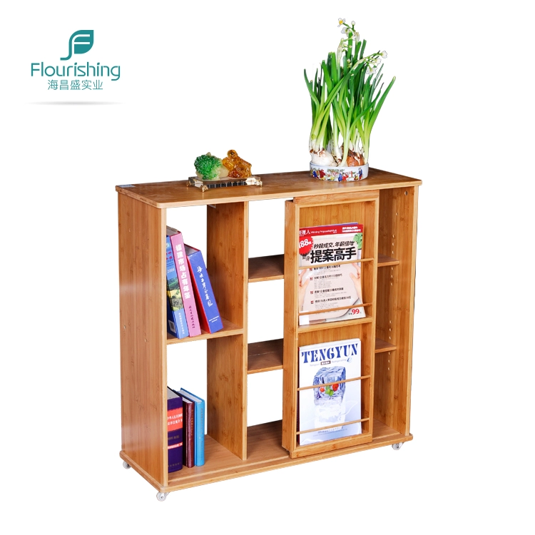 Modern Bamboo Wooden Stand Book Storage Shelf With Wheels