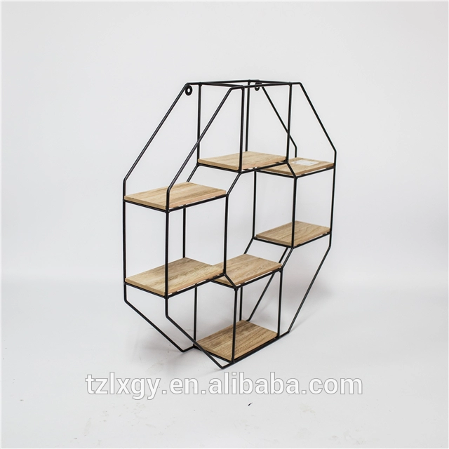 7 tier Bookshelf Polygon Multi-Bar Wall Decoration Vintage Iron Restaurant Shelf for Study