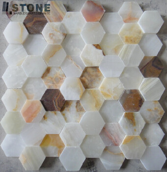 Decorative fashion design marble mosaic water jet cut onyx mosaic floor tiles
