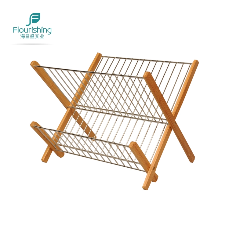 Bamboo bowl rack, bamboo folding dish rack with stainless