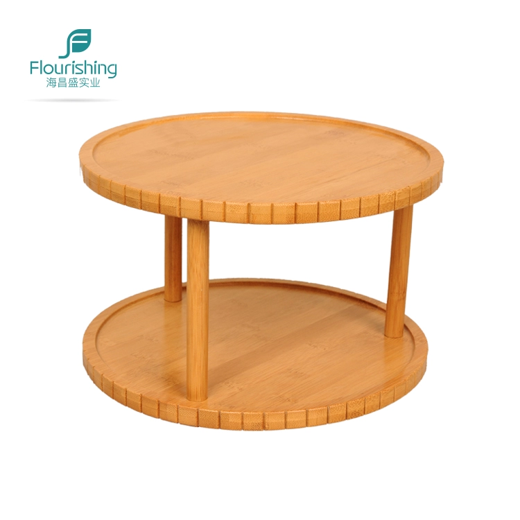 2-tiers multifunction wooden kitchen rack bamboo revolving spice rack