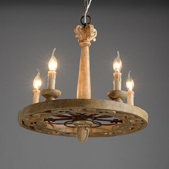 Wooden and iron art vintage pendant lamp with 5 lamp holders 