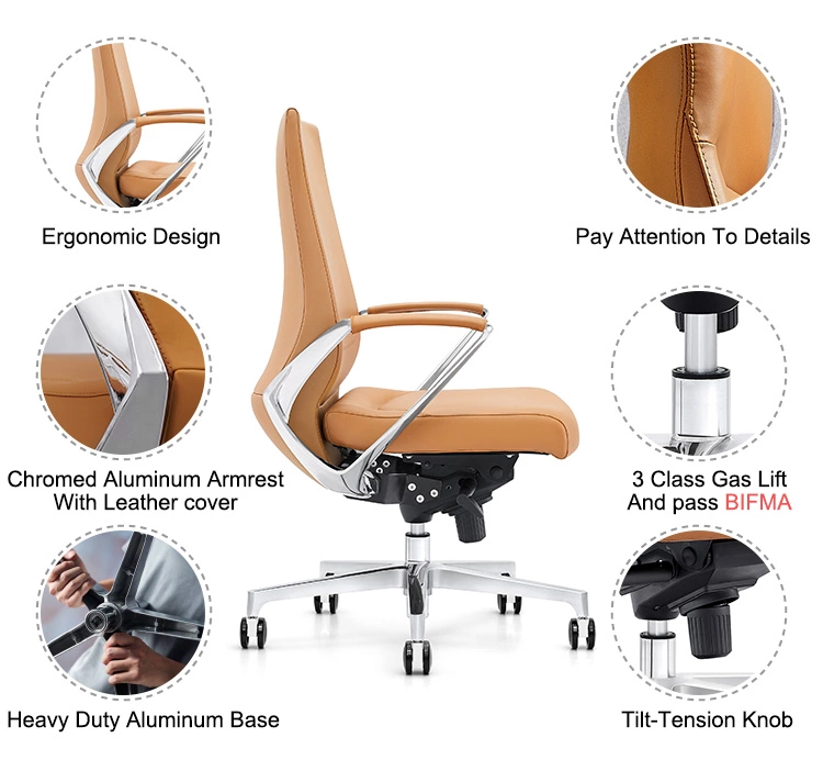 Middle back office chair ergonomic leather revolving computer desk chair