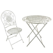 Vintage White Round Two Seater Portable Folding Dining Table And Chair Set