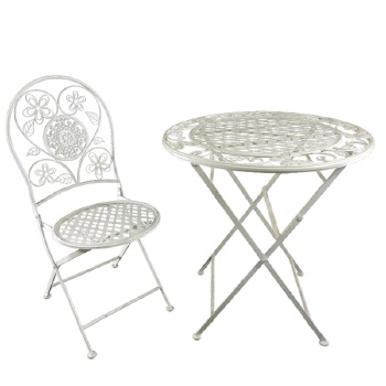Vintage White Round Two Seater Portable Folding Dining Table And Chair Set