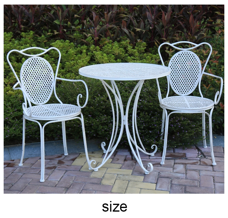 French Country Style KD Table and Chair Iron Metal Garden Furniture White Antique
