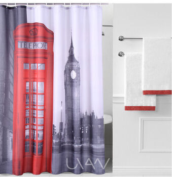 London Telephone Booth Patterned Waterproof Fabric Printed Patterns Style 3D Shower Curtains 