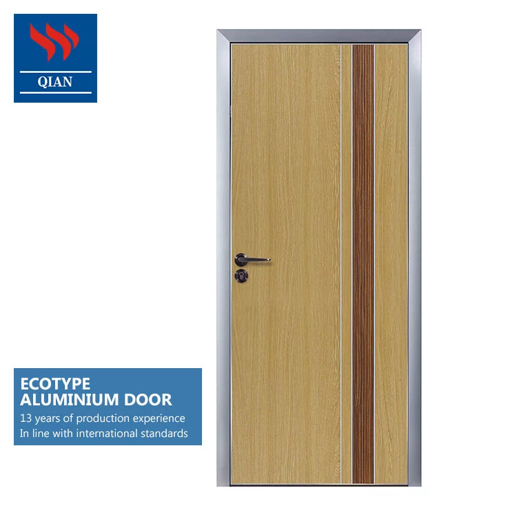 modern design wooden veneer finished single door leaf flush doors with aluminium frame