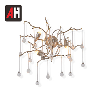 Sitting room decorative nordic fashion hardware round crystal wall light 