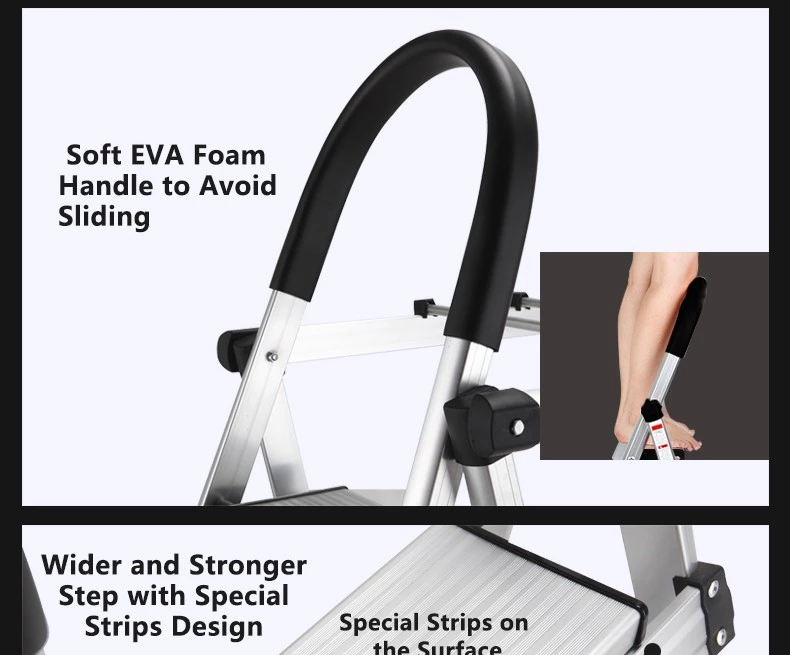 Household Folding Safety Aluminum Lidl Step Ladder Stool with Clothes Rack