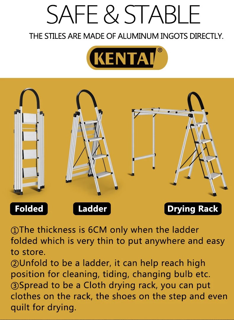 Popular Factory Sale Indoor 4 step Folding Aluminum Ladder with Handrail