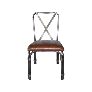 Vintage Hotel Bistro Retro Rural Cross Back Metal Frame Linen Fabric Seat Upholstered Dining Chair