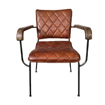 Modern Conference Brown Genuine Leather Relaxing Vintage Metal Frame Dining Room Boss Office Chair