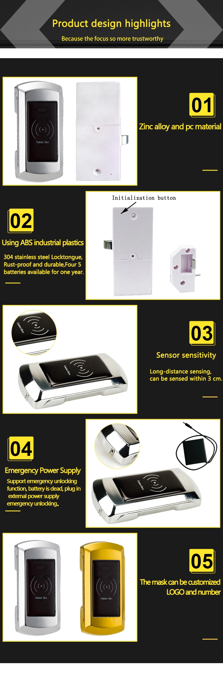 Keyless Electronic lock cabinet metal Smart cabinet sliding door lock For filing cabinet