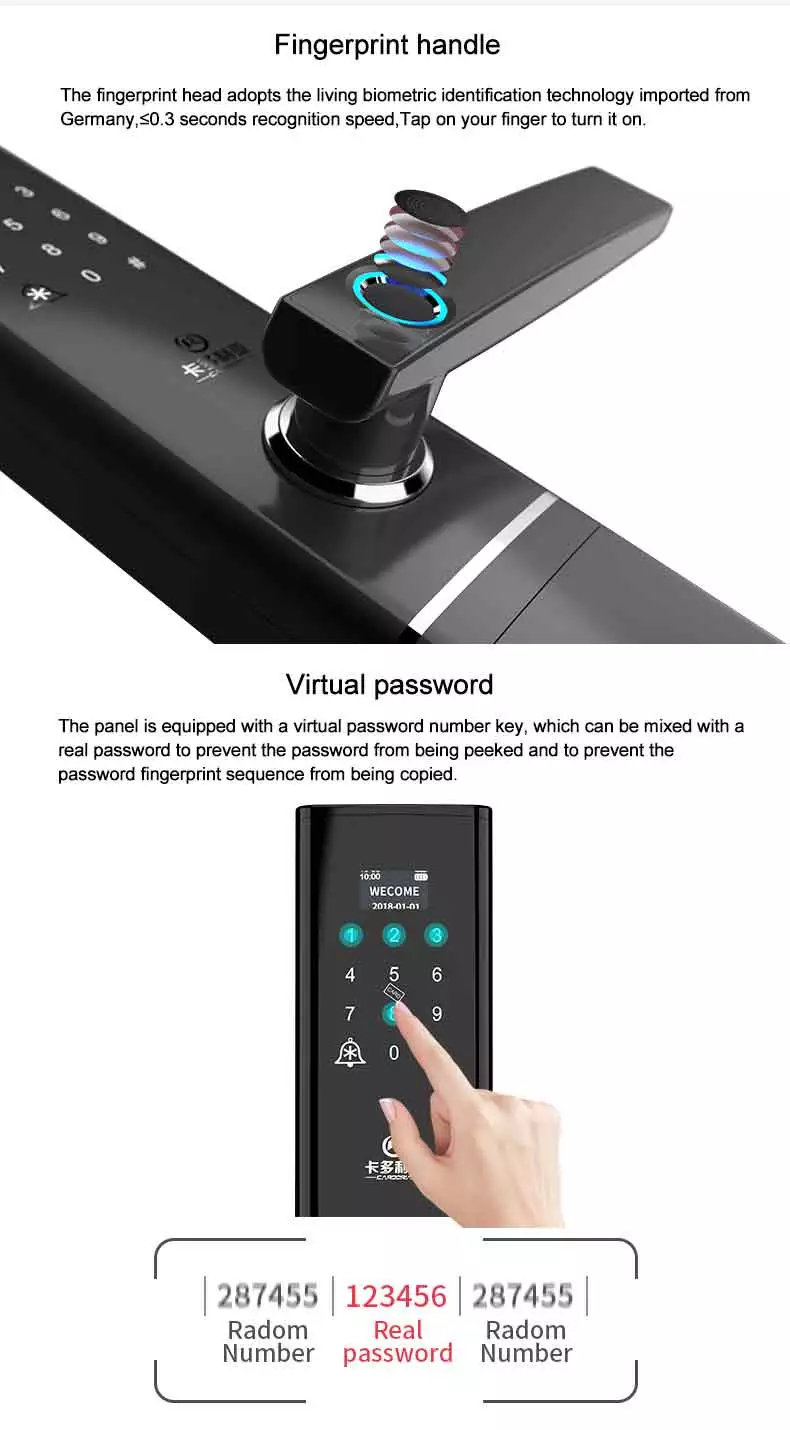 OEM Excellent Style Intelligent fingerprint password lock with Bulit-in Doorbell and Touch Screen