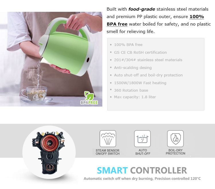 1.8L hotel using rotational plastic cordless double electric kettle