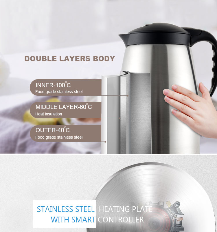 2.0L large capacity electric stainless steel kettle with keep warm