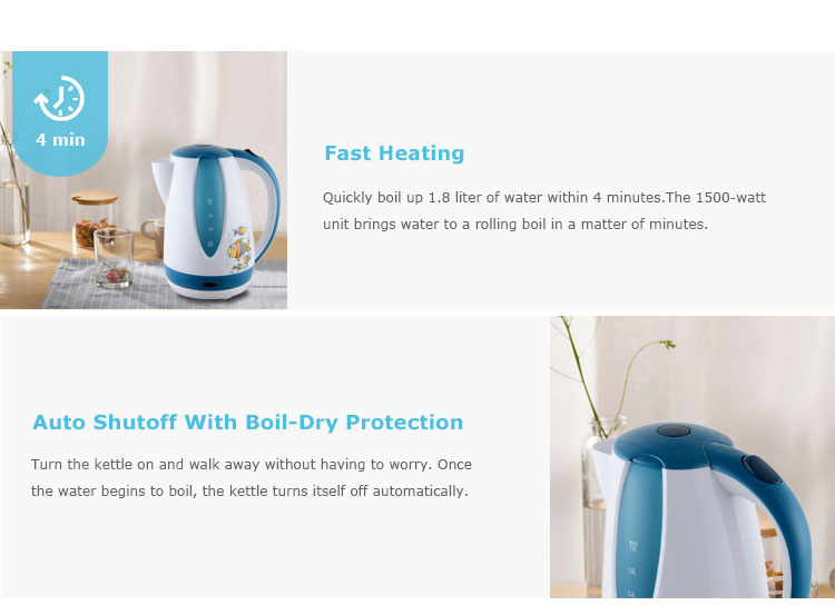 Home appliance cordless plastic kettle electric 110V with CB,CE,ROHS,LFGB certificate