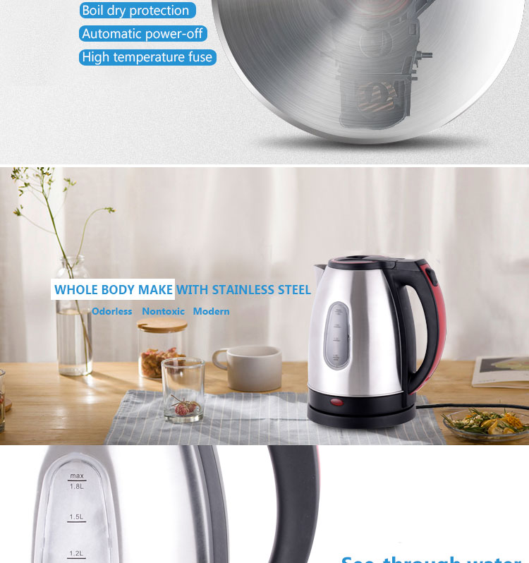 Specification Pure Stainless Steel Best Electric Water Kettle With CB CE LFGB EMC RoHS