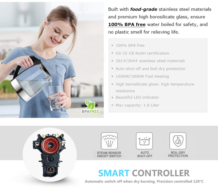 Hot sales electric glass kettle with international quality