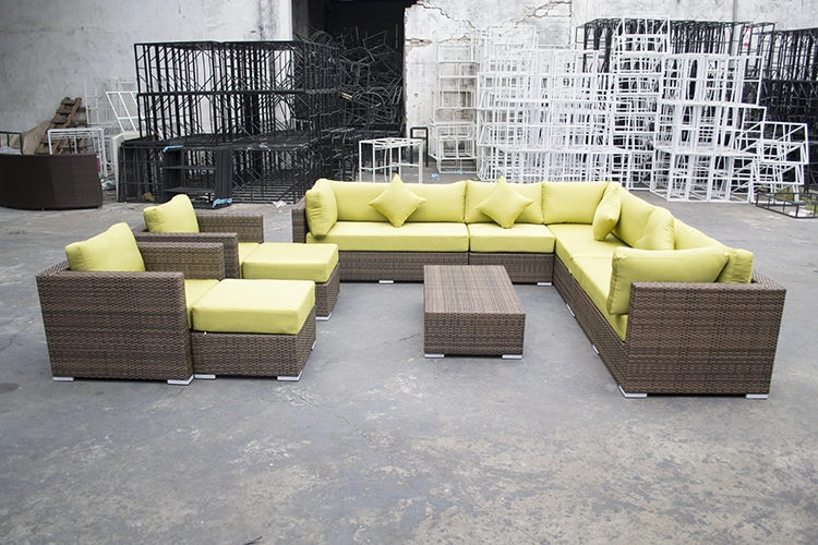 Outdoor Auro 9-Piece Aluminum and Rattan Modular Sofa with Ottomans