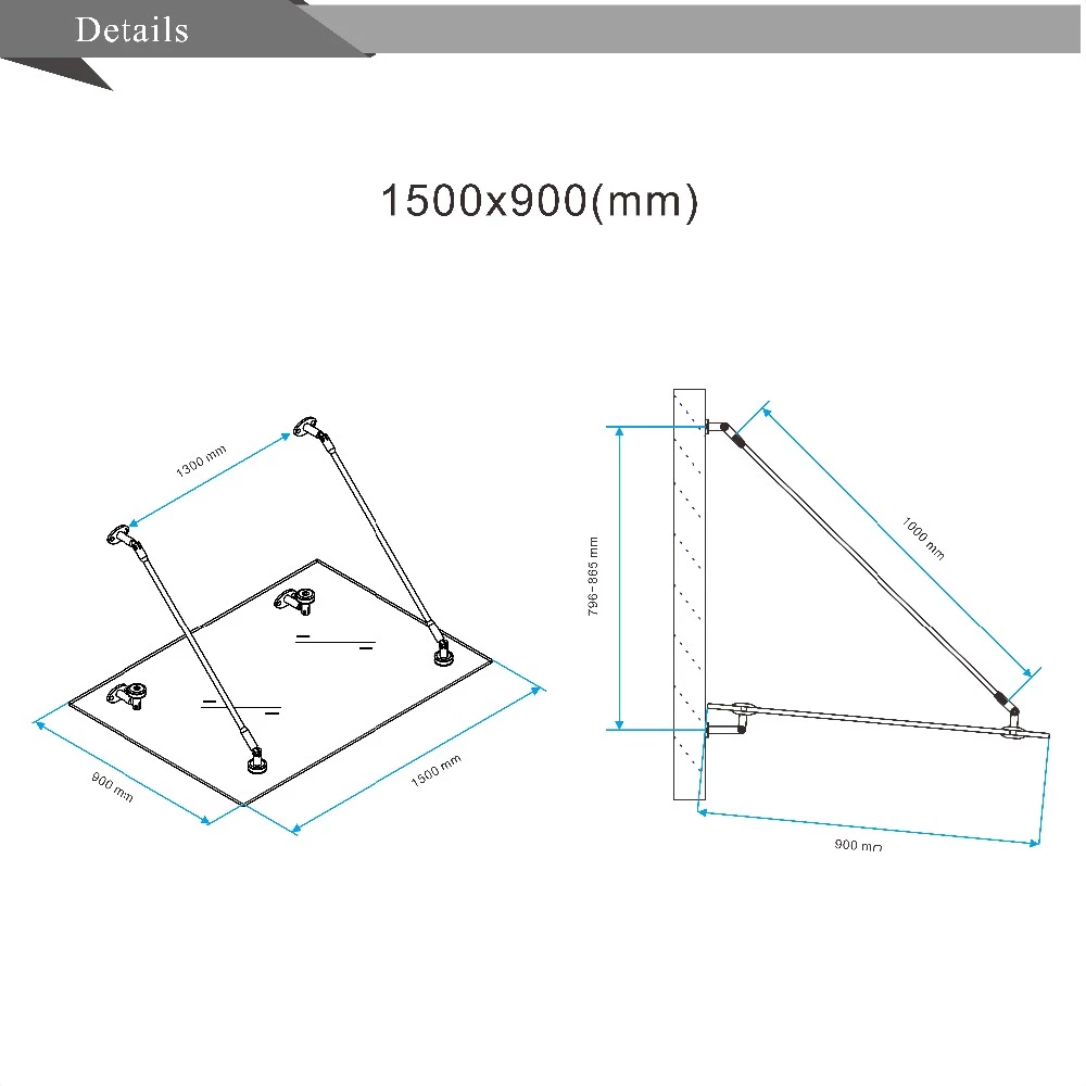 Stainless steel hardware residential fremless tempered glass awning canopies