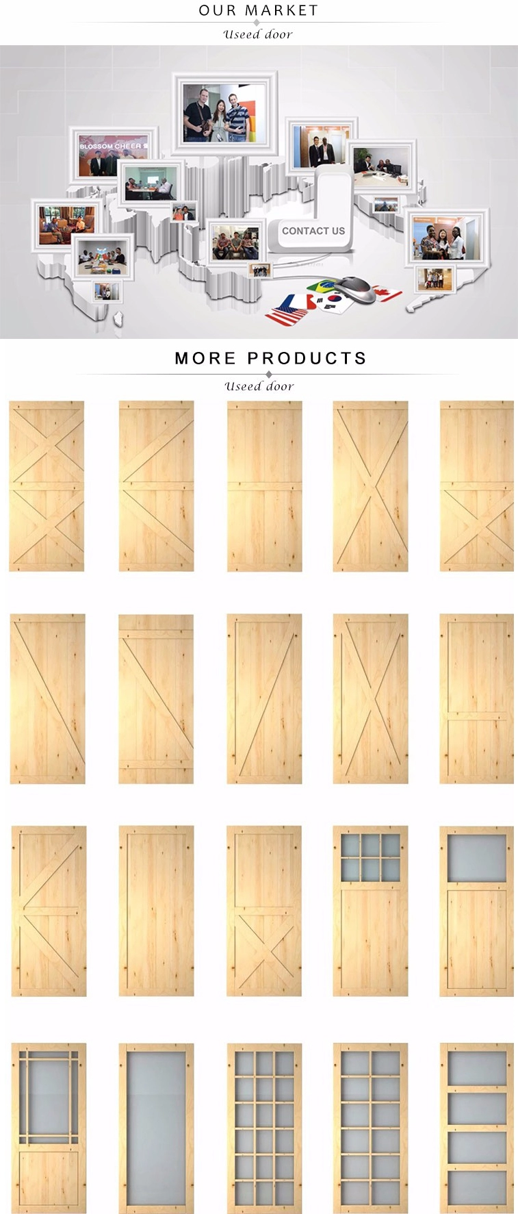 Wholesale  PVC water proof Glass barn door with hardware wood interior door latest design for bathroom