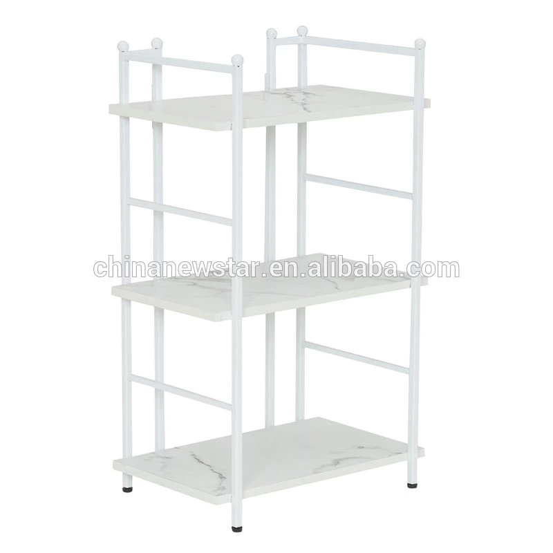 New Design Fashionable Stylish White Faux Marble Bookcase with Steel Frame