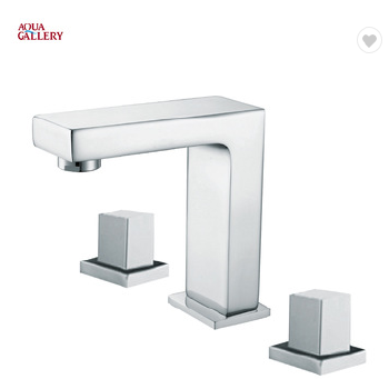 Project Design Square Hot and Cold Brass Deck Mounted Basin Faucet with Double Handles 