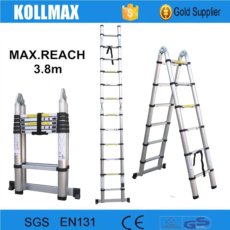 3.8m Aluminium MultiPurpose Telescopic A type Ladder With Hinge