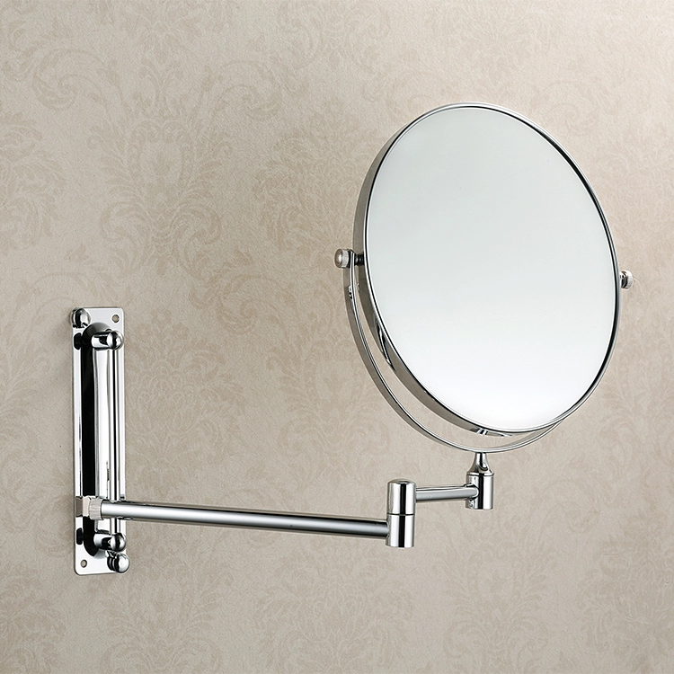 Two Sides Double Armed Adjustable Round Frame Wall Mounted customized Makeup Mirror