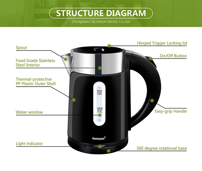 Honeyson new hotel room multifunction double wall quiet electric kettle