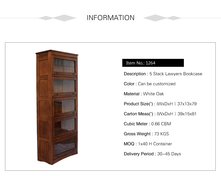 cheap wholesale wooden furniture oak wood 5 stack lawyers center bookcase with doors