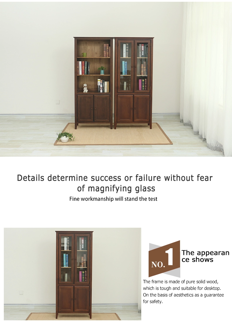 American minimalist solid wood large bookshelf with door